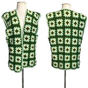 70s vintage Granny Square crochet vest boho blanket sleeveless sweater vest.